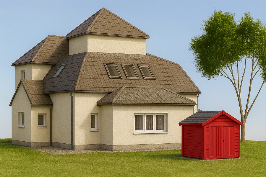 Exemple d’abri de jardin soumis à déclaration préalable, nécessitant un plan de masse conforme pour le dépôt en mairie.