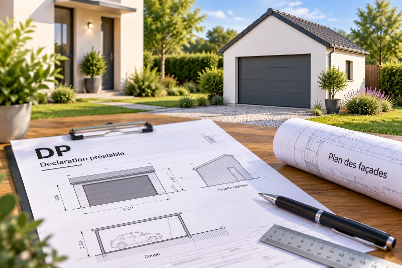 Plans de façades et de coupe pour une déclaration préalable de garage
