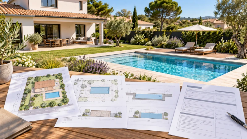 Illustration des plans et documents d’une déclaration préalable piscine
