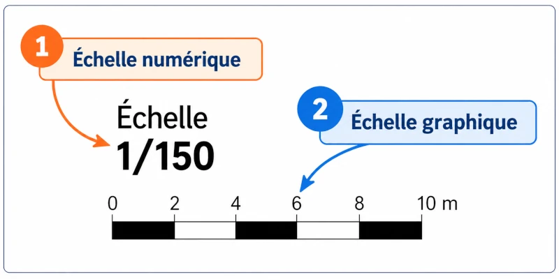 Échelle d’un plan de masse Exemple d’échelle numérique et graphique sur un plan de masse