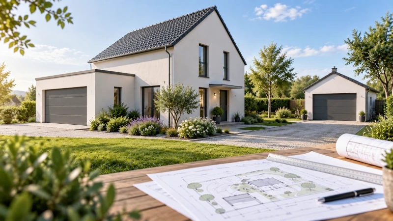 Garage accolé et garage indépendant à une maison