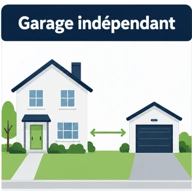 Garage indépendant séparé d’une maison existante