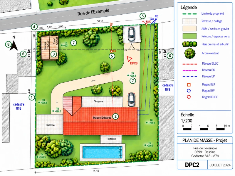 Plan de masse abri de jardin annoté Exemple annoté d’un plan de masse pour un abri de jardin