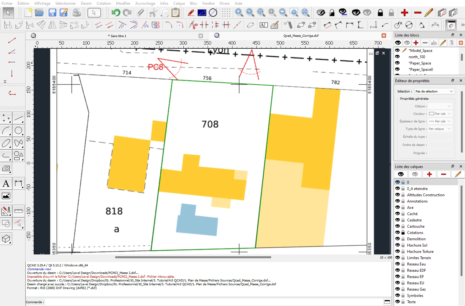 QCAD – Plan cadastral de départ Plan cadastral utilisé comme base pour dessiner le plan de masse dans QCAD