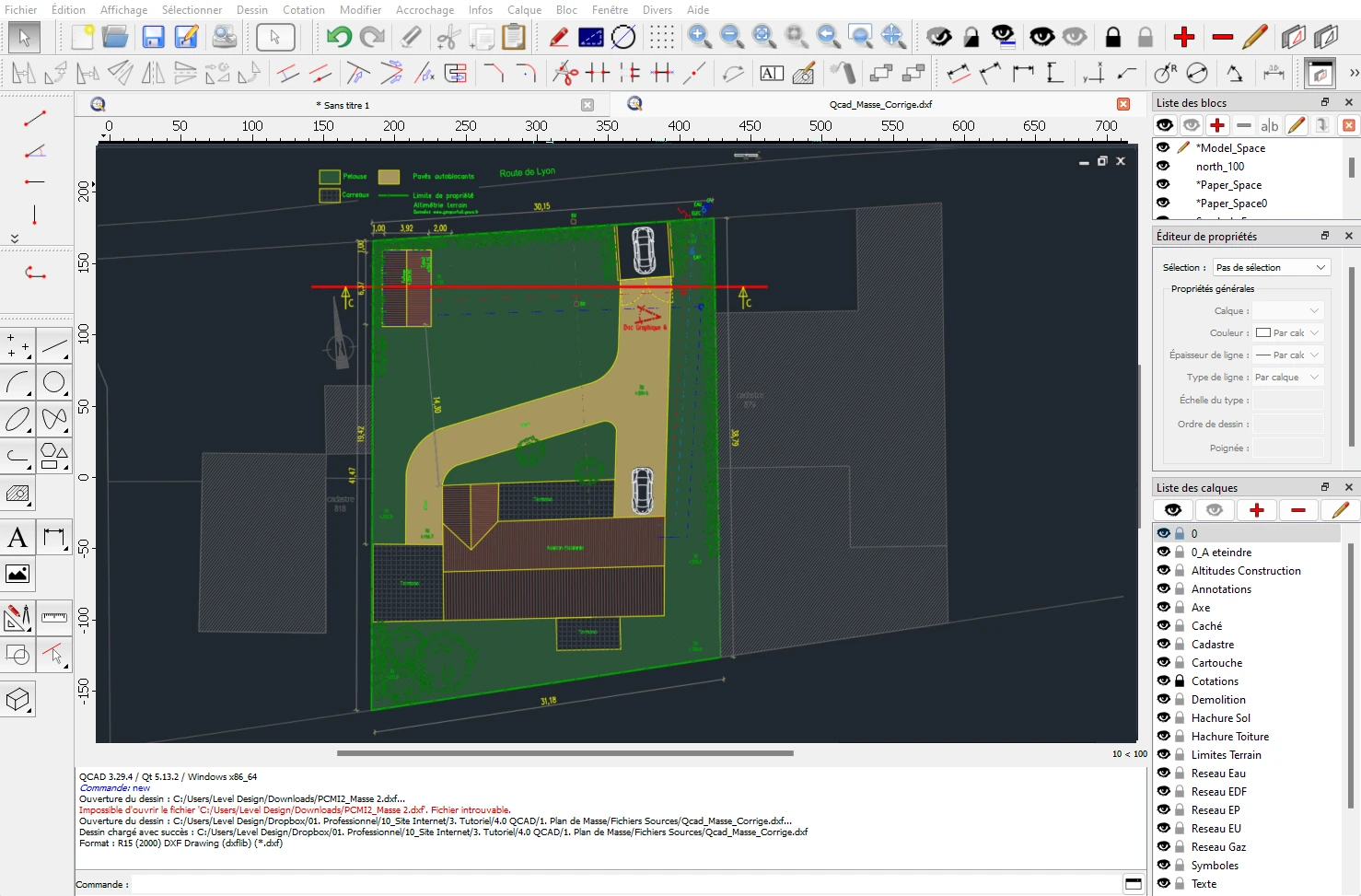 QCAD – Plan de masse final Plan de masse final d’un abri de jardin réalisé avec QCAD