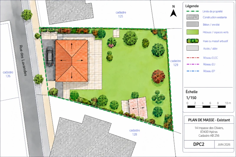 Plan de masse piscine — État existant Plan de masse du terrain avant la création de la piscine