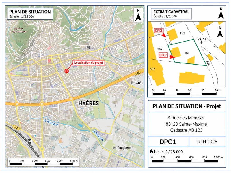 Plan de situation piscine DPC1 Exemple de plan de situation DPC1 pour une déclaration préalable piscine